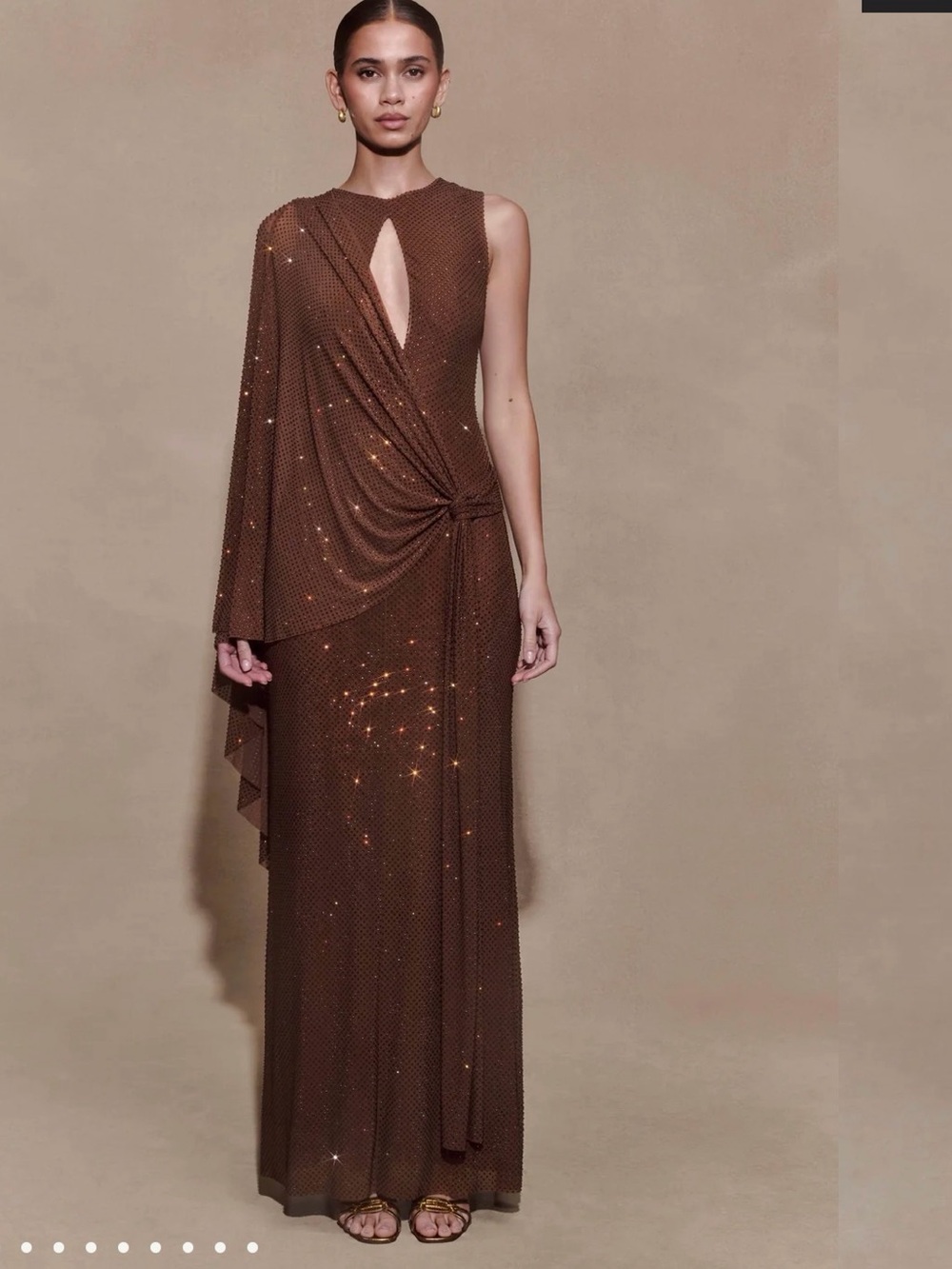 Meshki Brown Draped Maxi Gown with Keyhole